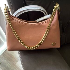 Coach Peach Leather Shoulder Bag with Gold Chain